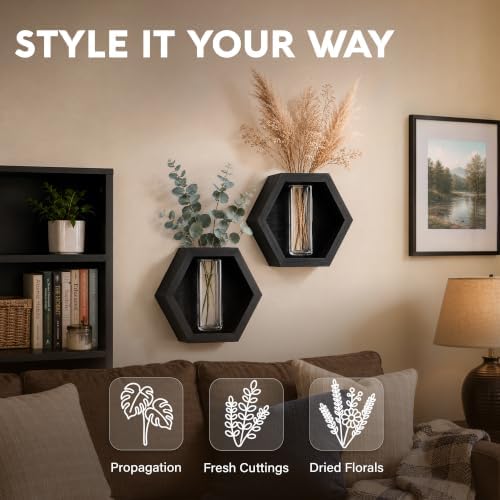 AVERGO Wall Plant Decor (2-Pack), Black Wood Indoor Wall Planter - Image 3