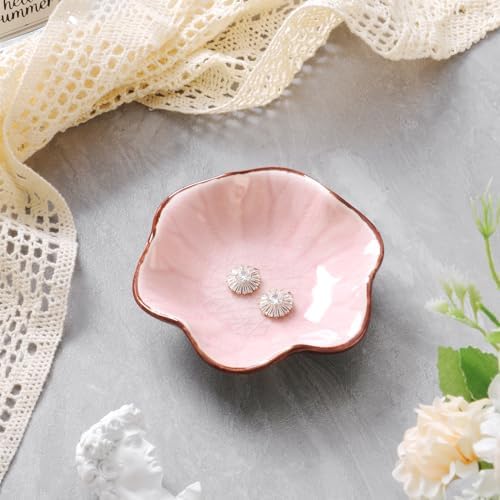 JAMEND CLXP Ice Cracking Leaf Jewelry Dish, Decorative Ring Holder Small Trinket Tray Bowl, Gifts for Daughter Mom Friends, Pink. - Image 5