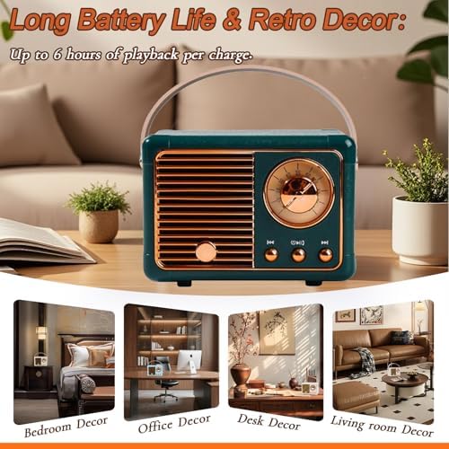 Retro Bluetooth Speaker, Vintage Mini Portable Wireless Speaker with Cute Retro Classic Design, Small Desk Office Bedroom Decor, Compact Loud Party Speaker for Kitchen Home Travel Indoor Outdoor - Image 4