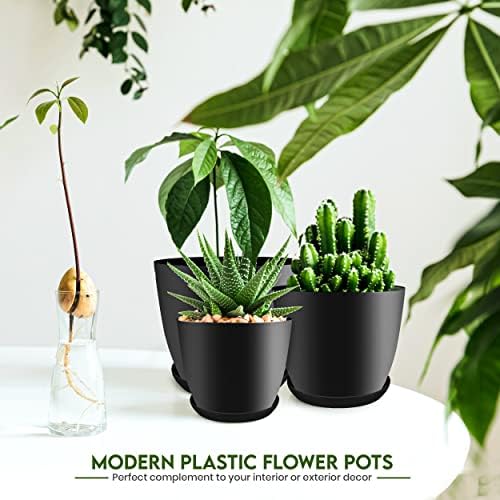 Plant Pots Indoor with Drainage, 5 Pack Multi-Size Planters Set, Black - Image 6