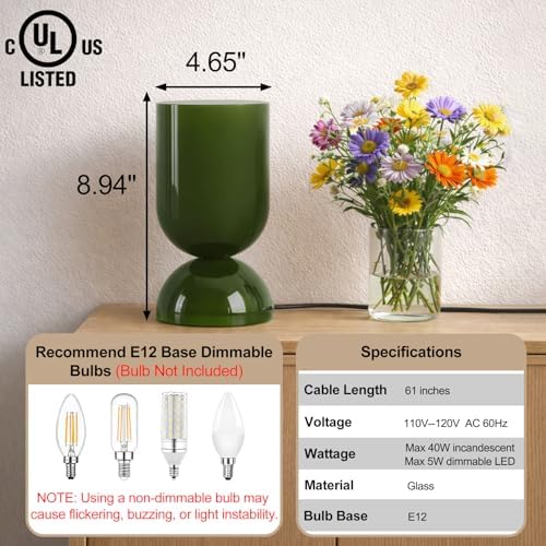 8.9" Dimmable Modern Glass Table Lamp with Dome Base, Glossy Green - Image 2