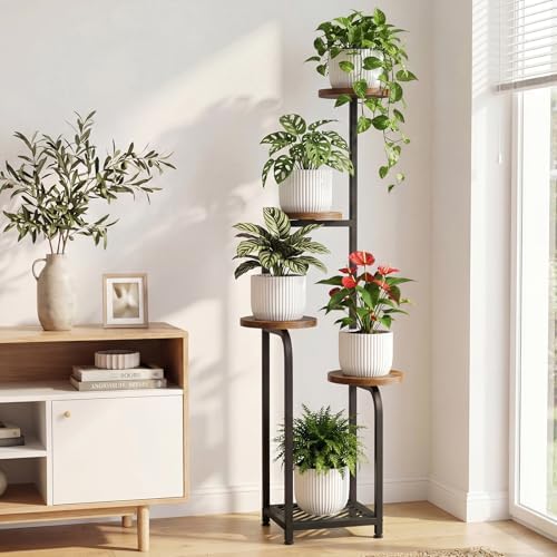 TOSKING Tall 5-Tier Corner Plant Stand Indoor, Anti-Tip,Brown & Black,47in - Image 2