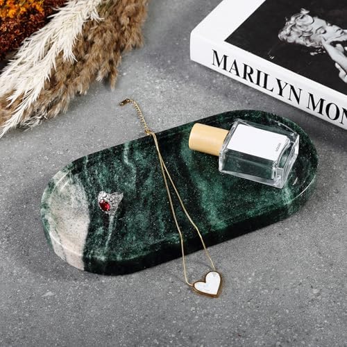 Koville Green Marble Tray for Bathroom Countertop, 10"x5" Natural Marble Vanity Tray Perfume Trays for Dresser, Stone Jewelry Dish Candle Holder for Home Decor, Stone Catchall Trays - Image 5