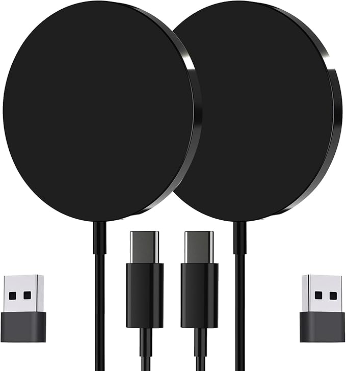for MagSafe Charger 2 Pack 15W Magnetic Wireless Charger Fast Charging Pad for iPhone 17 16 15 14 13 12 Air Pro Max Plus Mini/AirPods 2 3 Pro, Slim Portable Magnet Quick Charger, USB-C/A Ports-Black