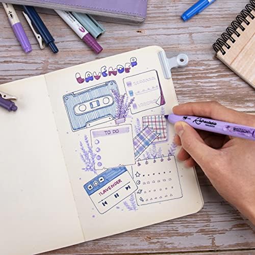 WRITECH Journaling Kit, Gel Ink Pens/Retractable Highlighters/Dual Tip Brush Pens/Fineliner Pens, Smooth Writing Assorted Colors Journaling Supplies, 9 Count with Pen Bag (Haze blue & purple) - Image 5