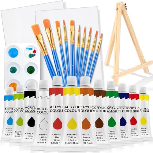 ESRICH 26 PCS Acrylic Paint Set with 12 Colors Acrylic Paints by ESRICH