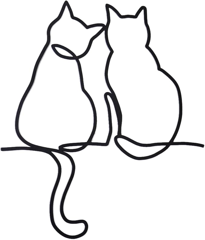 TYLCC Black Metal Cat Wall Decor Minimalist Abstract Cat Wall Art Line Drawing Art for Living Room Bedroom Decorations (Companionship)