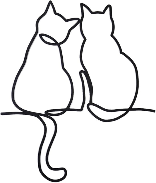 TYLCC Black Metal Cat Wall Decor Minimalist Abstract Cat Wall Art Line Drawing Art for Living Room Bedroom Decorations (Companionship)