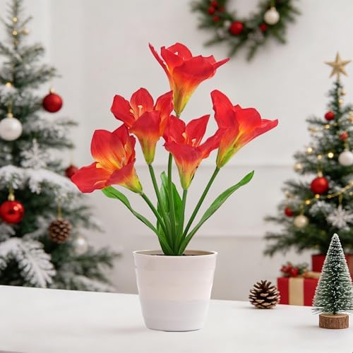 Artificial Red Amaryllis Flower Lamp Night Light for Bedroom Bar Coffee Shop Wedding Decor, Gifts for Women Mom Daughter Grandma Aunt Girlfriend Friend Birthday Christmas Valentines Mothers Day - Image 2