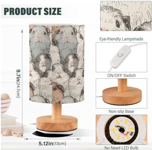 Fustylead Cute Guinea Pig Lovely Animal Bedside Table Lamps with USB Port for Bedroom Lamp Accent Table Lamp Small Nightstand Lamp Sturdy Linen Shade Wooden Base Decorative Lamps for Kids|Dorm|Home - Image 4