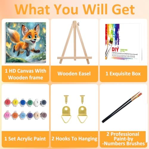 Mandun Fox Paint by Numbers Kit for Kids, 8x8 inch - Image 4