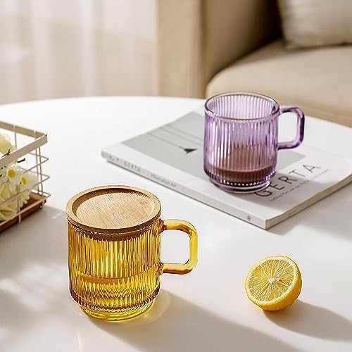 Lysenn Purple Glass Mug with Lid, Premium Glass Coffee Mug, 12 oz Tea Cup - Image 4