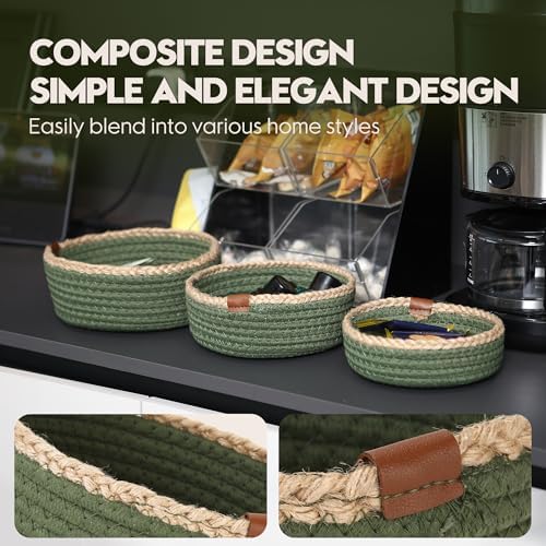 Sea Team 3-Pack Compact Nesting Woven Cotton Rope Storage Baskets, Green - Image 4