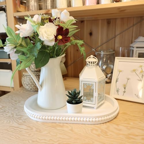Hrastany White Oval Wood Coffee Table Serving Tray with Beads for Ottoman - Image 5