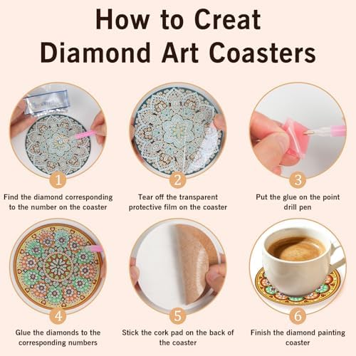 Diamond Art Coasters Kit for Adults, 8PCS Mandala Coasters with Holder - Image 5
