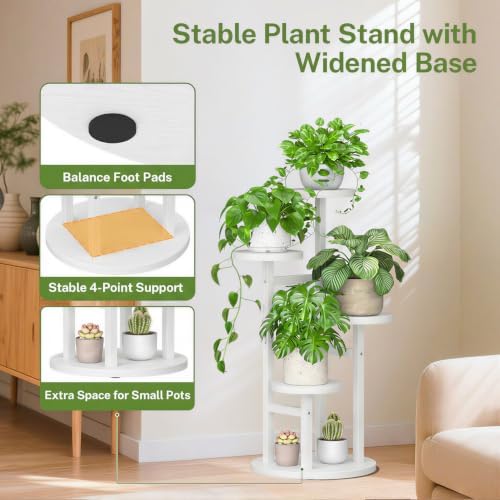 iDavosic.ly 4 Tier Wood Plant Stand Indoor Outdoor Corner Tall Shelf, White - Image 6