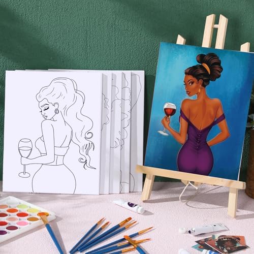 Ctosree 12 Pcs Pre Drawn Canvas for Painting,Stylish Lady,8 x 10 Inch - Image 2