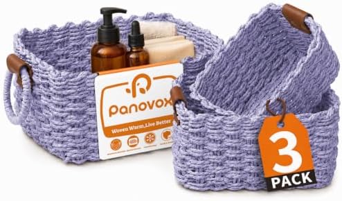 Small Wicker Baskets, 3 PCS Paper Rope Baskets for Shelves, Purple by Panovox
