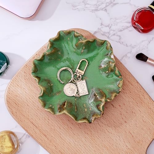 Ceramic Jewelry Dish - Petal Shaped Ring Holder & Key Bowl, Handcrafted Decorative Bowl for Vanity, Dresser, or Entryway, Cute Room Decor & Unique Gift for Women (Kiln Turned Green) - Image 6