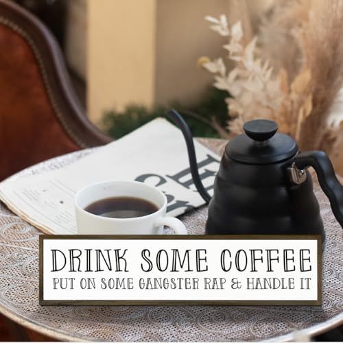 Funny Coffees Decor, Modern Farmhouse Table Shelf Decoration, Sarcastic Humor Decor for Home, Kitchen, Cafe, Coffee Station, Drink Some Coffee Sign, 17.8x4x1.2 inches - Image 5