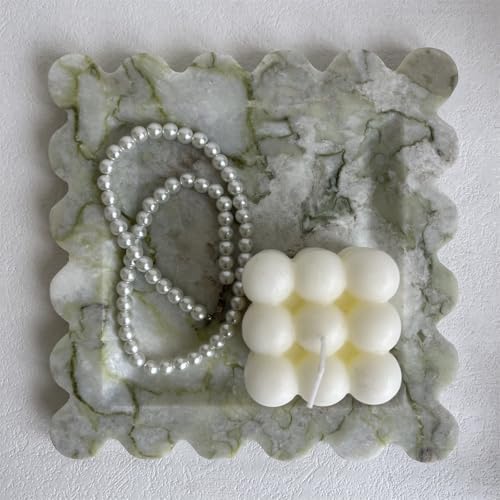 Vintage Natural Marble Tray Small Ornaments Scalloped Tray Handmade Storage Dish for Counter, Vanity, Dresser, Nightstand and Desk (Green Emerald) - Image 5