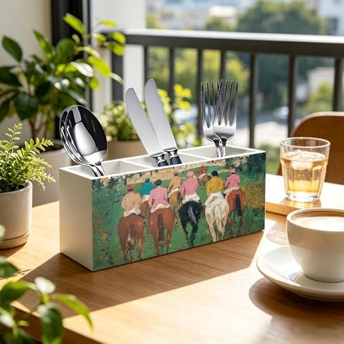 Equestrian Gifts for Women Men Pen Pencil Holder Organizer for Home Office Desk Accessories, Country Western Cowboy Horse Racing Wood Signs Makeup Brush Toothbrush Holder - Image 2