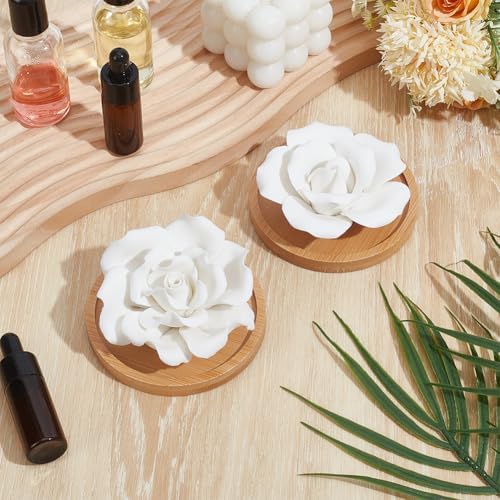 INFUNLY 2 Pcs Rose Essential Oil Diffuser Stone Plaster Scent Diffuser with Round Base 2 Style Roses Diffuser Stone Kit 3.7x3.7 Insertable Reed Rose Aromatherapy Stone for Desk Office Home Gift - Image 5
