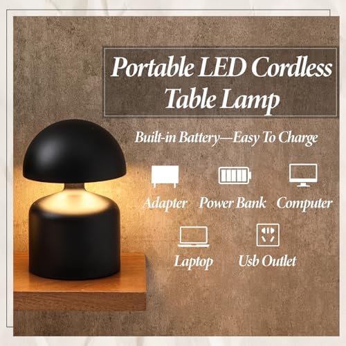 2 Pack Mushroom LED Table Lamp, Black - Image 3