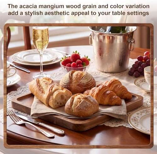 Wenqik 18 Pieces Acacia Wood Tray Set 8 x 8 Inch Acacia Square Wood Tray Platters Plates Set for Fruit Cheese Dessert Appetizer Vegetable Charcuterie BBQ Party Weddings Supply - Image 6