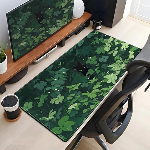 Black Cat Anime Desk Gaming Mat, XL Green & Large, 31.5x15.8in, for Women & Offices - Image 4