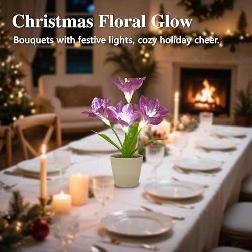 Artificial Purple Lily Flower Lamp - Flower Night Light, Christmas Birthday Gifts for Women Wife Girlfriend Mom Anniversary Bedroom Bar Coffee Shop Night Light Lamp Home Decor - Image 5