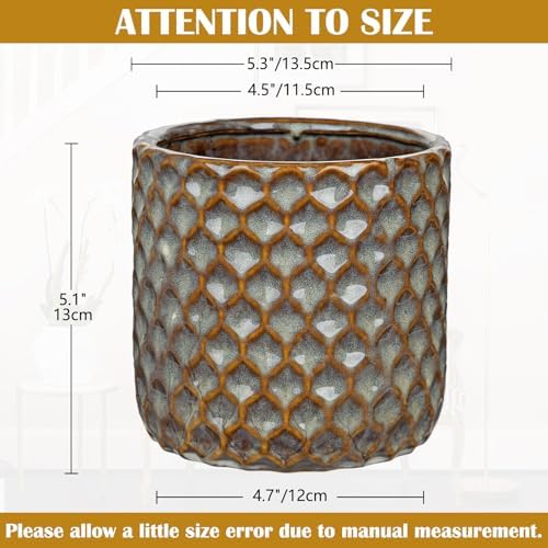 Oairse Small Ceramic Pots for Plants, 5.3 inch Brown Plant Pot Indoor with Drainage Ceramic Planters for Indoor Plants Succulent Planters Decorative Flower Pots for Cactus, Snake Plant, Herb - Image 2