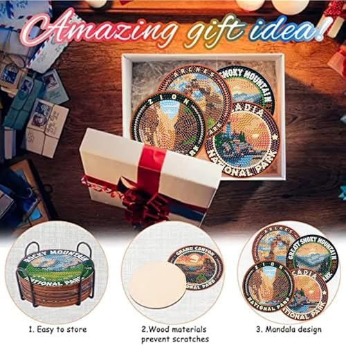 8 Pcs National park Diamond Art Coasters Kits,Diamond Painting Coasters ﻿ ﻿ - Image 5