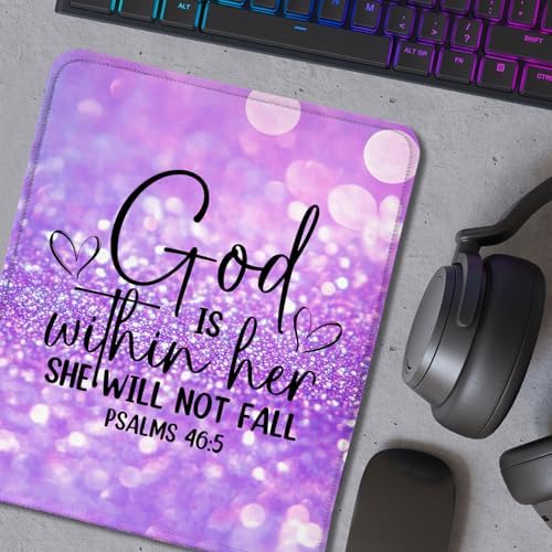 Purple Glitter Christian Mouse Pad, God is Within Her She Will Not Fall Bible Verse Mouse Pads for Wireless Mouse Computers Laptop Desk Accessories, Christian Gifts for Women, 9.5x7.9 Inch - Image 5