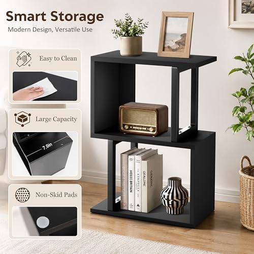 Desk Shelf Organizer, Small Desktop Bookshelf Wood, Black - Image 4