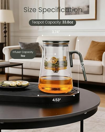 ZENS Magnetic Teapot, 34oz Magic Glass Infuser Pot for Loose Tea Steeper - Image 2