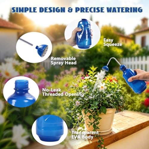 450ML Small Watering Can, 2 in 1 Spray Head for Indoor Plants, Blue - Image 4