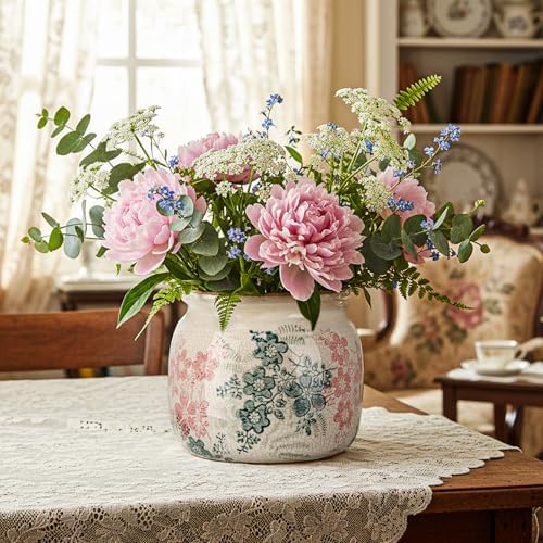 Vintage Planter Large Ceramic Plants Pot Green Pink Rose Pot - Image 6