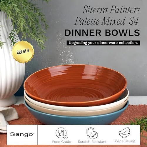 Sango Siterra Painter's Palette Stoneware Pasta Bowls (Set of 4) – Pasta & Serving Bowls, Earthy Reactive Glaze, Multi Assorted Colors, Microwave & Dishwasher Safe, for Everyday Dining & Entertainment - Image 2