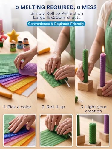 LumaCraft Beeswax Sheets for Candle Making Kit – 16PCS 100% Pure Natural Beeswax Candle Sheets for Rolling Candles – DIY Handmade Candle Making Kit for Family Holiday Party Gift Craft Decor - Image 3