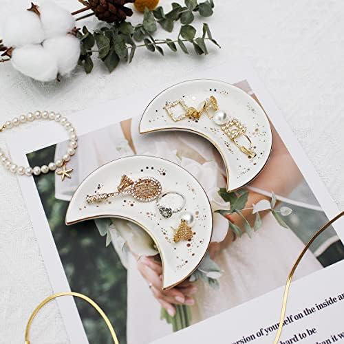 Soddeph Small Moon Ceramic Jewelry Tray, Decorative Trinket Dish, Ring Holder Plate, Modern Accent Tray for Bathroom, Nightstand, Entryway Table, Vanity (2, White) - Image 3