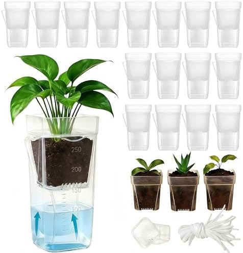 16 Pack 2.5" Medium Self Watering Pots for Indoor Plants, Small Clear Plastic Planters,Self Watering Planters Garden Flower Pots for African Violet, Hoya, Seedlings, Cuttings &Semi-Hydro by Unknown