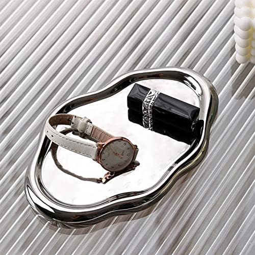 Ceramic Jewelry Tray, Irregular Cloud Shape Ceramic Plate Modern Stylish Storage Tray for Women, Room Decor Aesthetic (Silver Oval) - Image 5