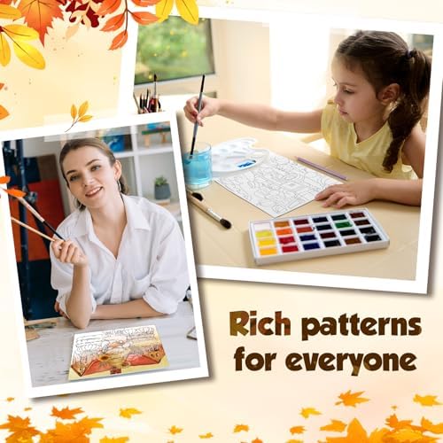 Teling 12 Pcs Fall Pre Drawn Stretched Canvas Kit for Adults Painting Pre Printed Canvas Outline for DIY Painting Party Favor, 6 x 6 x 0.6 Inches(Fall) - Image 6