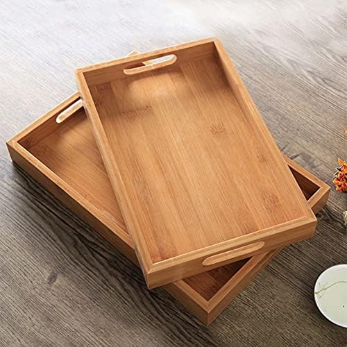 Ochine Bamboo Serving Tray with Handles Rectangular Wooden Breakfast Food Trays Natural Wood Tea Coffee Tray Decorative Counter Table Tray for Home Office Kitchen Bathroom and Weddings Parties 1 Pack - Image 5