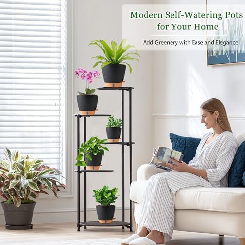 Self Watering Pots for Inoor Ourdoor Plants 8/7/6.5/6/5" Plastic Planters - Image 4