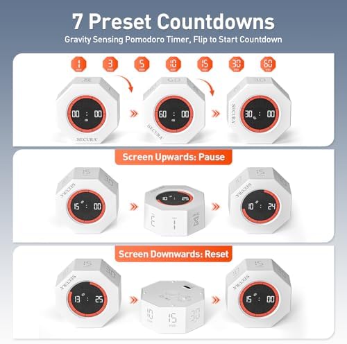 Secura Pomodoro Timer with 1/3/5/10/15/30/60 Min Presets, 3 Level Volume - Image 2