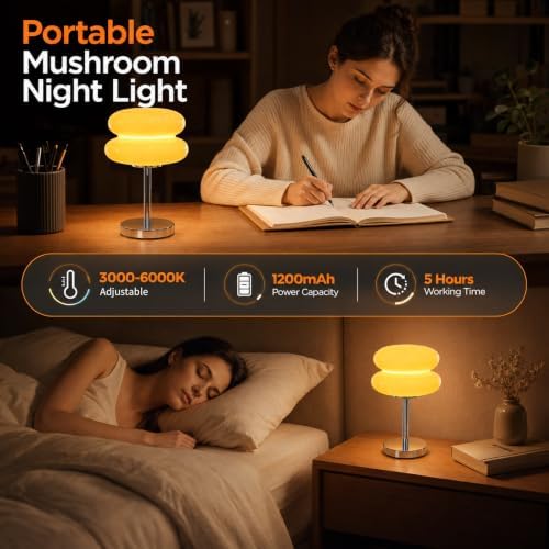 Senzoy Double-Layer Tart Night Light, Glass Mushroom Table Lamp, Yellow - Image 2
