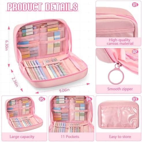 Jutom 41 Pcs Aesthetic Book Annotation Kit with Pencil Bag Bible Journaling Kit Notebook Sticky Note Tab Highlighter Black Ink Pen Page Marker School Office Supplies Christmas Bible Lover Gift(Pink) - Image 6