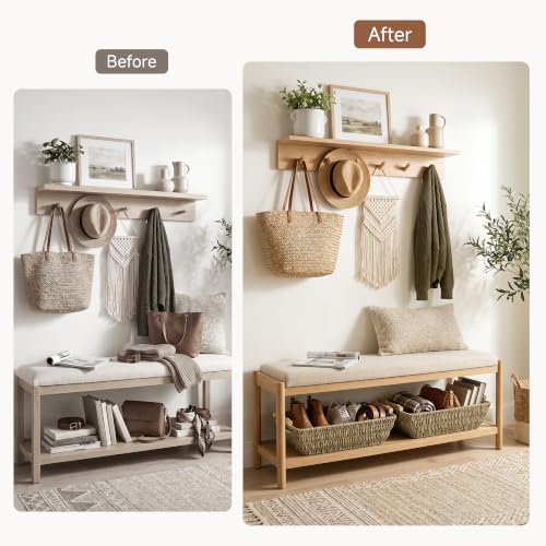 StorageWorks Hand-Woven Jumbo Storage Baskets with Wooden Handles, Seagrass Wicker Baskets for Organizing, 2-Pack - Image 6